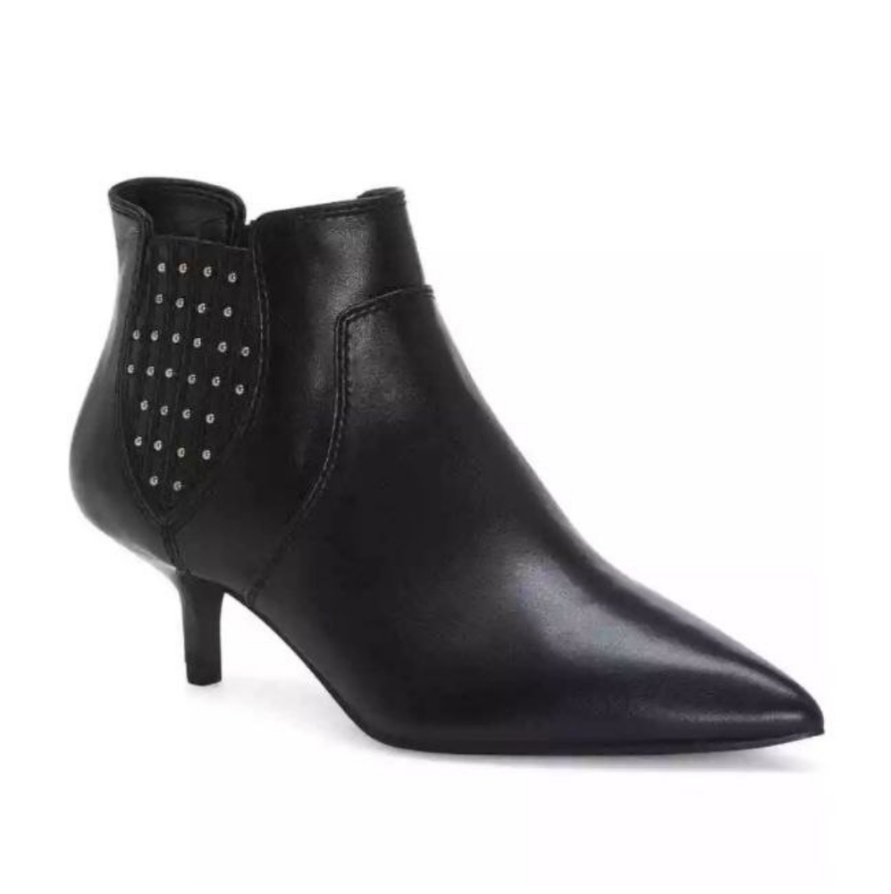 REBECCA MINKOFF Black Leather Studded Accents Kitten Heel Chelsea Boots Size 7